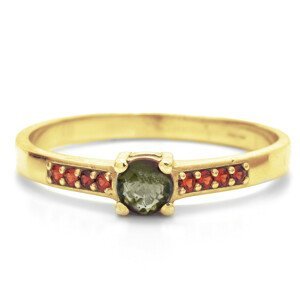 Granát Zlatý prsten český granát, vltavín, 49, Zlato Au 585/1000 11093