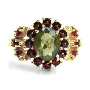 Granát Zlatý prsten český granát a vltavín, 49, Zlato Au 585/1000 (dodání 1-8 týdnů) 11755