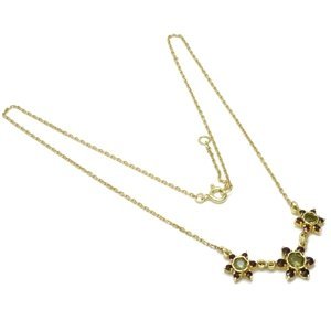 Granát Zlatý náhrdelník český granát a vltavín - kytky 7,6 g, Zlato Au 585/1000 11882