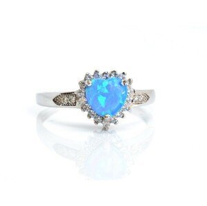 Aranys Stříbrný prsten srdce opál modrý, 56 15128