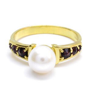 Granát Zlatý prsten český granát s perlou, Zlato Au 585/1000, 50 16073