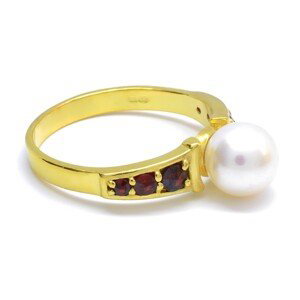 Granát Zlatý prsten český granát s perlou, Zlato Au 585/1000, 53 16076
