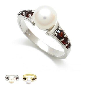Granát Stříbrný nebo zlacený prsten český granát s perlou, 61, Rhodiování 55844
