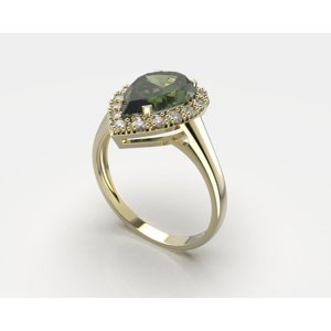 Aranys Zlatý prsten s vltavínem a diamanty Essie, 49, Bílé zlato Au 585/1000 56191