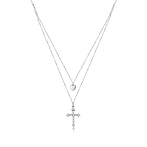 Linda's Jewelry Stříbrný náhrdelník Kříž a Srdce Ag 925/1000 INH203