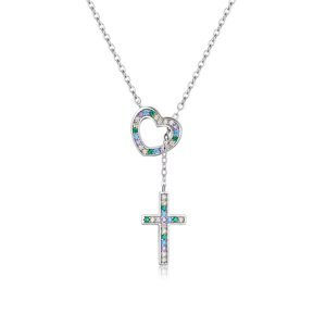 Linda's Jewelry Stříbrný náhrdelník Srdce a Kříž Ag 925/1000 INH208