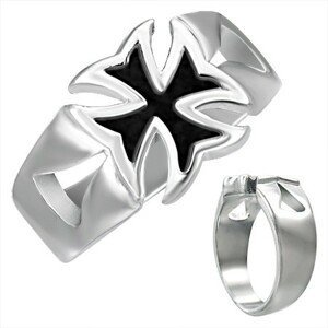 Mohutný ocelový prsten s patinovaným maltézským křížem - Velikost: 56