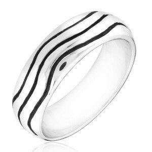 Stříbrný prsten 925 - zaoblený kroužek s vlnkami - Velikost: 50