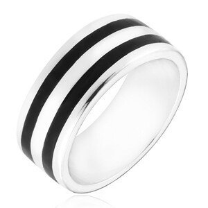 Stříbrný prsten 925 - kroužek se dvěma černými pásy - Velikost: 59