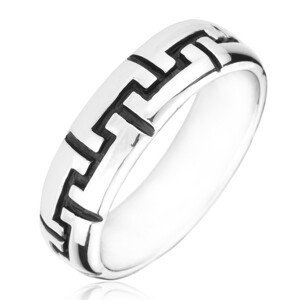 Stříbrný prsten 925 - černé gravírované zoubky - Velikost: 54