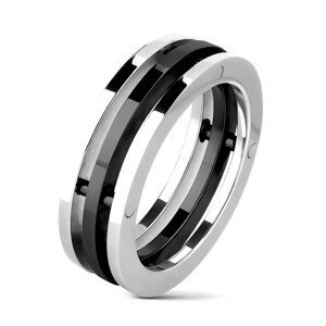 Ocelový prsten - oddělené obruče dvou barev - Velikost: 56