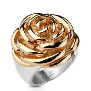 Ocelový prsten - rozkvetlý květ růže měděné barvy - Velikost: 51