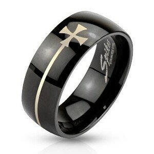 Prsten z oceli černé barvy s maltézským křížem - Velikost: 68
