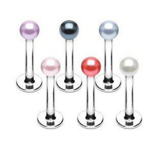 Piercing do brady z oceli - perleťové kuličky různých barev - Rozměr: 1,2 mm x 8 mm x 3 mm, Barva: Fialová