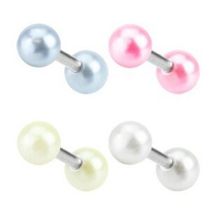 Ocelový piercing do ucha - barevné akrylové kuličky s perletí - Barva piercing: Béžová