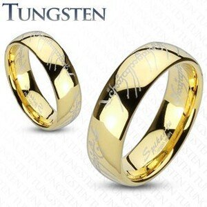 Prsten z wolframu zlaté barvy, motiv Pána prstenů  - Velikost: 48