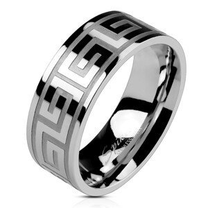 Prsten z oceli stříbrné barvy, lesklý povrch, řecký klíč, 8 mm - Velikost: 70