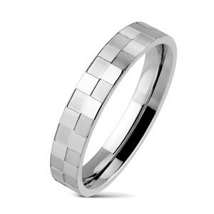 Ocelový prsten tenký s matnou a lesklou šachovnicí - Velikost: 63