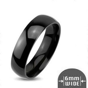 Lesklý kovový prsten - hladká zaoblená obroučka černé barvy - Velikost: 60