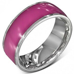 Oceloý prstýnek - lesklý růžový se stříbrnými okraji, 8 mm - Velikost: 56