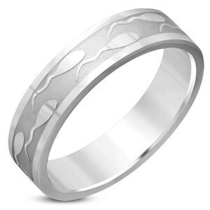 Ocelový prsten – lesklý povrch, vyryté motivy pulců, 6 mm - Velikost: 59