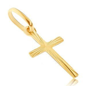 Zlatý přívěsek 585 - úzký křížek s tenkými lesklými pásy