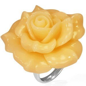 Ocelový prsten - žlutá rozkvetlá růže, živice - Velikost: 52