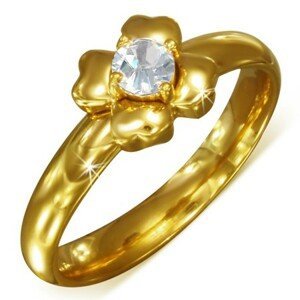 Zlatý prsten z chirurgické oceli s čirým zirkonem - květ - Velikost: 54