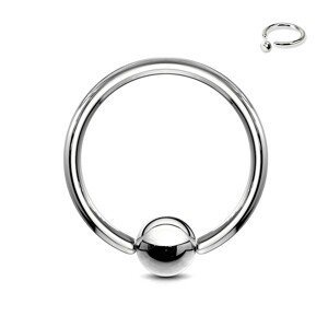 Ocelový piercing - kroužek a kulička stříbrné barvy, tloušťka 1,6 mm - Rozměr: 1,2 mm x 8 mm x 3 mm