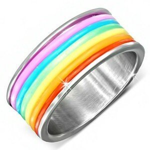 Ocelový prsten s barevnými gumovými proužky - Velikost: 51