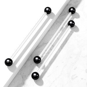 Flexibilný piercing - průhledná činka s lesklými černými kuličkami
