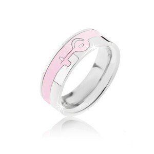 Stříbrno-růžový prsten z oceli - ženský symbol - Velikost: 55
