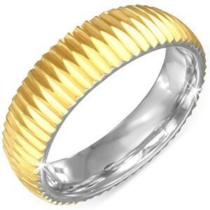 Zlatý prsten z chirurgické oceli - vroubkovaný - Velikost: 57