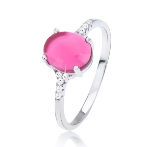 Prsten ze stříbra 925 - hladký oválný růžový kamínek - Velikost: 54