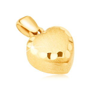 Zlatý přívěsek 585 - pravidelné 3D srdce, saténový povrch, ozdobné rýhy