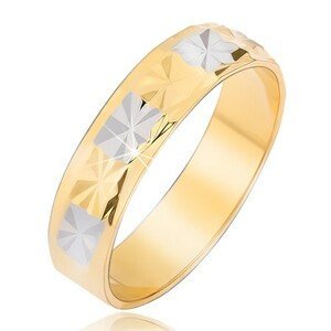 Lesklý zlatostříbrný prstýnek s diamantovým vzorem - Velikost: 49