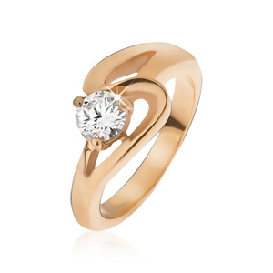 Prsten z oceli zlaté barvy, zvlněná linie a čirý zirkon - Velikost: 50