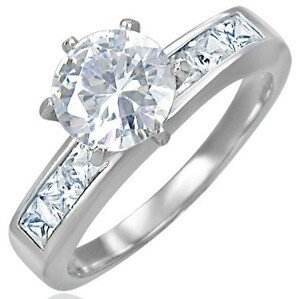 Snubní ocelový prsten s vystupujícím středovým zirkonem - Velikost: 54