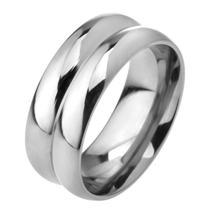 Ocelový prsten z oceli 316L, efekt dvou obrouček, 8 mm - Velikost: 56