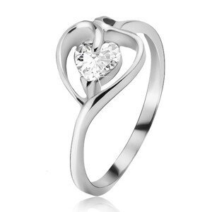 Stříbrný prsten 925, kontura srdce s čirým zirkonem - Velikost: 56