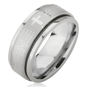 Prsten z chirurgické oceli - stříbrný, vystouplý pás s modlitbou Otčenáš - Velikost: 55