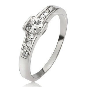 Stříbrný prsten 925 - zirkon, malé kulaté kamínky, obrysy srdcí - Velikost: 53