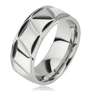 Prsten z chirurgické oceli, lesklý, kosodélníkový vzor - Velikost: 57
