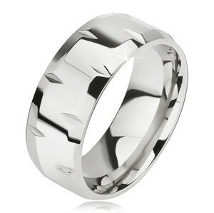 Lesklý ocelový prsten, drobné zářezy, zkosené okraje - Velikost: 57