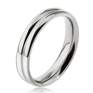 Prsten z oceli 316L, efekt dvou zaoblených obrouček, 6 mm - Velikost: 51