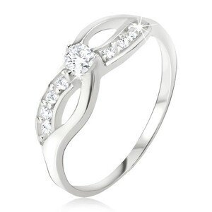 Stříbrný prsten 925 - symbol nekonečna, zirkonová linie, okrouhlý kamínek - Velikost: 60
