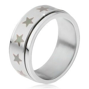 Ocelový prsten - točící se matná obruč, potisk šedých hvězd - Velikost: 59