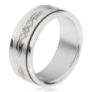 Ocelový prsten, matná točící se obruč s ornamentem - Velikost: 68