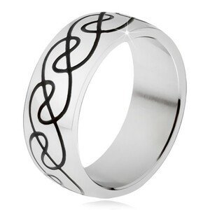 Prsten z chirurgické oceli - zaoblená obroučka, ornament zvlněných linií - Velikost: 59