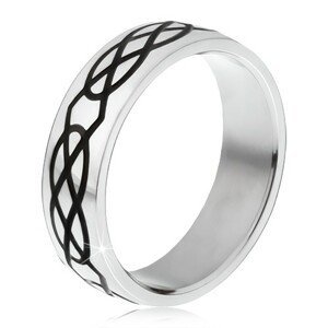 Ocelový prsten - obroučka stříbrné barvy, vzor ze slz a kosočtverců - Velikost: 57